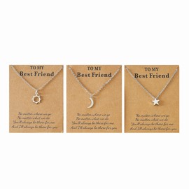Stainless Steel Charm Sun and Moon Best Friend Couple Necklace Distance Matching Friendship BFF Jewelry Gifts for Women Men Teen (3pcs Friend solid Star)