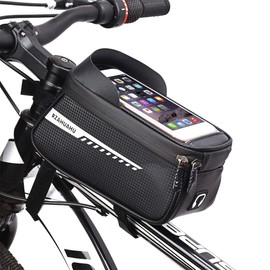 CFIKTE Bicycle Bag Bicycle Accessories-Waterproof Mountain Bicycle Front Frame Bag-Phone Holder for Bike,Bike Accessories with Sensitive Touch Screen and Earphone Hole, for Cell Phones Under 6.5"