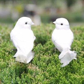 12Pcs Artificial White Birds with Claw Simulation Foam Birds Adornment Ornament Birds Crafts for Christmas Tree Home Garden Decorations