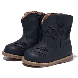 Newsonet Baby Cowgirl Cowboy Boots Western First Walker Shoes Boys Girls Round Toe Boots All Seasons 6 9 12 18 24 Months Black Size 12-18 Months Toddler