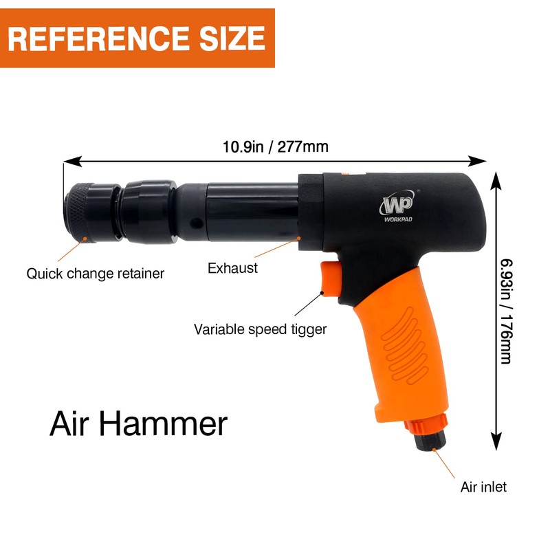 Air hammer,WP WORKPAD 270mm long barrel air chisel kit with