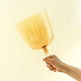 Hye-eun 6 Inch Tea Colored Handle Clear Quartz Singing Bowl,Gold Cosmic Light Crystal Singing Bowls Hand Held for Sound Healing with Carry Case and One Suedce Stick