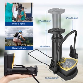 Bicycle Pump, Air Pump Bicycle All Valves, Mini Portable Air Pump, Floor Pump, Foot Pumps, Small, with Pressure Gauge 11BAR/160PSI, for All Bicycles, Balls, Swimming Ring and Air Mattress (3 Air