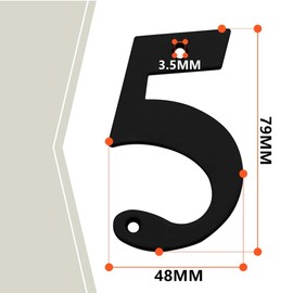 Bwintech 1 Pcs 75mm Matt Black SS304 House Numbers Door number 5, House Signs for outside, House Numbers Plaques for Front Wooden Door