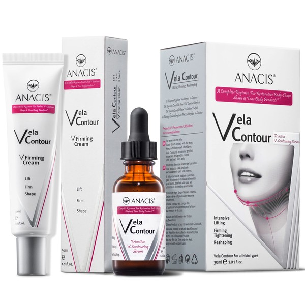 Neck Firming and Tightening Lifting V line Serum Chin Contouring Reduce Appearance of Double Chin Loose and Sagging Skin. Vela Contour (CREAM+SERUM)