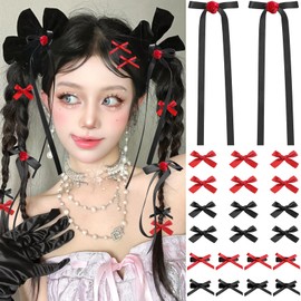 Mini Hair Bows for Women Girls Cute Hair Clips Small Alligator Long Tail Hair Ribbon Accessories -3 Styles -22P - Red Rose