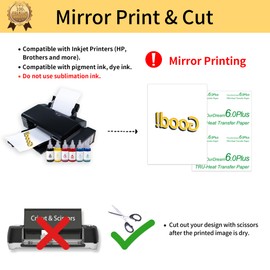 TransOurDream Iron on Transfer Paper for Heat Press Machine(20 Sheets, 8.5x11", Light 6.0 PLUS) Iron-on Transfers for T-Shirts Fabrics Printable Heat Transfer Vinyl for Inkjet Printer(TOD-L6P-20)