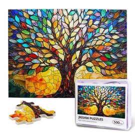 Stained Glass Puzzle Tree of Life Puzzles for Adults 500 Pieces, Impossible Hard Difficult Challenging Puzzles for Adults, 500 Piece Puzzle for Adults,Jigsaw Puzzles 500 Pieces Adult Puzzles