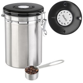 Rosenstein & Söhne Coffee Tin Co2 Valve: Coffee Tin with Calendar Sheet, C02 Release Valve and Measuring Spoon, 1.9 L (Stainless Steel Tin, Coffee Container, Espresso)