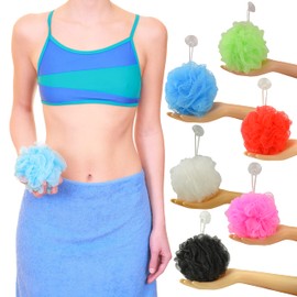 Star Brand Long Lasting Bath Sponge 6 Counts | 60g Heavy Bath Mesh Pouf with Suction Cup | Big Shower Sponge and Loofahs | Holding Up Bathing Exfoliator and Body Scrubber