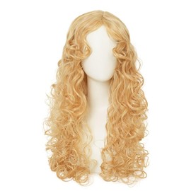 Siudus Blonde Long Curly Wavy Wig for Women with Bang Synthetic Princess Vintage Cosplay Anime Costume Hair Wig
