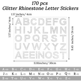 Pack of 170 Rhinestone Letters Numbers Stickers, 5 Sheets Silver Glitter Stickers, Stickers Glitter for DIY Crafts, Craft Cases, Laptops, Hats, Clothing Decor