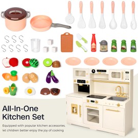 Wooden Toddler Play Kitchen Set Toys, Kids Kitchen Playset with Accessories, Cooking Stove, Play Sink, Play Food, Kitchen Accessories for Baby Toddler Kids Toys, Pretend Toy Kitchen for Girls Boys