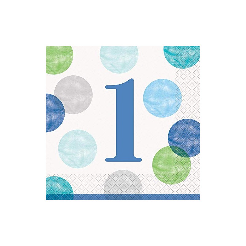 Blue Dots 1st Birthday Luncheon Napkins (16cm) - Perfect for