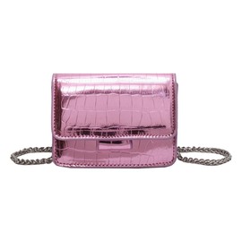 MING GROUP PU Leathe Mini Crossbody Bags for Women's, Y2k Mini Square Purse with Chain Strap Fashion Women Pink Small Evening Bags