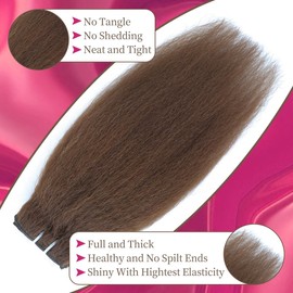 Kinky Straight Clip-In Real Hair Extensions, 120 g, 6 Pieces, Real Hair Extensions, Clip-In Remy Clip-In Extensions, Natural Hair Extensions, Real Hair (Brown Kinky Straight, 20 Inches)