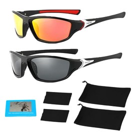 BFSYRR 2 Pcs Running Sunglasses, Polarised Sunglasses, Cycling Glasses, Sun Glasses for Men Women, Ultralight Wrap Around Glasses Rope Strap UV400 Protection