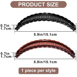 2pcs Banana Hair Clips for Women, Non-Slip Hair Claws with Double Combs, Vintage Hairpin Thick Long Curly Hair Styling Accessories for Daily, Party - Brown, Black, Wavy Edge