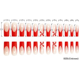 24pcs Christmas Red & White Glitter Full Cover Pearl Nail Art Set for Decorating Your Fingers,Great for Christmas Parties,Dance Parties and Home Gatherings