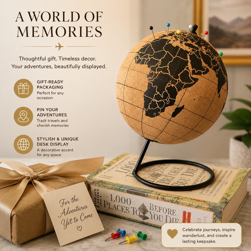 Cork Globe with Push Pins for Travel Memories – 3D