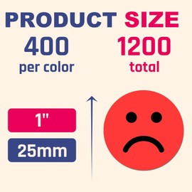 Mood Sticker, Smile Sticker, Smiley Face Sticker, Diameter 2 cm, Smile (Green), Neutral (Yellow), Sad (Red), Sad Stickers, Smiley Stickers, Red / Yellow / Green Stickers, 2.5 cm