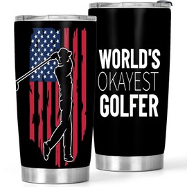 FlyweightZ Golf Gifts For Men - 20oz Worlds Okayest Golfer Tumblers with Lid - Birthday Gifts For Golfer Dad Husband - Christmas Gifts for Golfing Boyfriend - Golf Gag Gifts for Him, 1 Pack