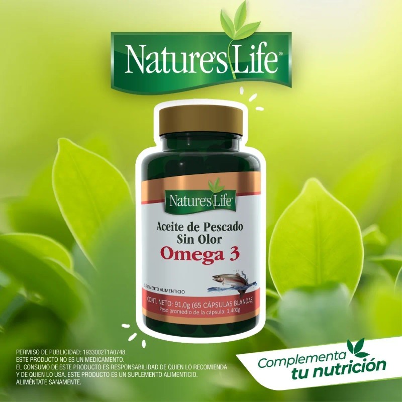 Cápsulas X65 Aceite De Pescado Sin Sabor Omega 3 Natures