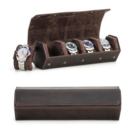 Hiram Watch Case Genuine Leather Hexagon Watch box for 8 Watches, 8-Slot Watches Protective Storage Case Watch Organizer for Travelling (Coffee)