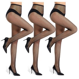 Sheer Patterned Fishnet Tights - 2 Pack Back Seam Lace Fish net Pantyhose High Waist, Hollow Mesh Stocking (3 Pack Backseam Black Tights) Large-X-Large