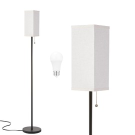 Ambimall Floor Lamp with 3 Color Temperatures Bulb & Pull Chain Switch, 64" Standing lamp, Beige Square Shade & Black Pole
