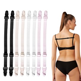 8Pcs Racer Back Bra Clip Adjustable Elastic Bra Strap Holders for Slipping Skin-Friendly Bra's Strap Clips for Racerback Dresses Tops Sportswear Bikini Daily Sports Parties (Black/Pink/Beige/White)