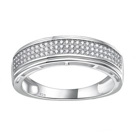 SweetJew Mens Moissanite Wedding Band 1.1cttw 81 Round Cut D Color VVS1 Clarity Lab-Created Half-Eternity Ring 925 Sterling Silver Engagement Ring for Him Size 7-14, Stone, Moissanite