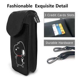 MINIER Snoopy Smartphone Pouch, Women's, Genuine Leather, Shoulder Bag, Men's, Thin, Lightweight, Smartphone Pochette, Popular, Cute, Wallet, Mini Pouch, Crossbody Bag, Height 7.6 x Width 4.9 x