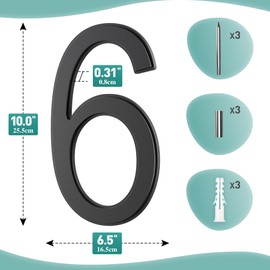 10 Inch House Numbers Black Address Numbers for House Number Metal Large Modern House Numbers for Outside Exterior - Floating Door Numbers for Home Street Address Numbers 6