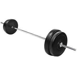 Fitvids Vinyl Standard 1-Inch Plate Weight Plate for Strength Training and Weightlifting, 80-Pound Set with Barbell