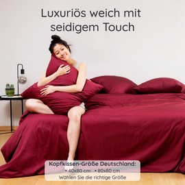 Kissenbezug Rot 2er Set | Kissenhülle 80x80 cm | Bettwäsche Bambus | Allergiker Kissenbezug | Kissenbezug Winter und Sommer | Kühlkissenbezüge | Weiche Bettwäsche | Anti Milben Bettwäsche | Bambaw