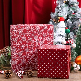 BIOBROWN Reversible Christmas Wrapping Paper - 17 Inch X 33 Feet (46.7 sq. ft. ttl.) - Snowflake and Polka Dots Design Perfect for Xmas, Party, Holiday Gift Wrap