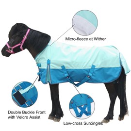 Gallopoff Mini Horse/Pony/Foal/Miniature Size 36"-51" Lightweight Waterproof & Breathable 1200 Denier Turnout Blanket with No Filling Turquoise 48"