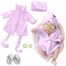 Xanewza Pack of 6 Newborn Photography Props, Baby Purple Photo Shoot Costumes, Bathrobes, Bath Towel Outfit with Slippers, Cucumber Photo Props for Toddler Boys Girls (0-6 Months)