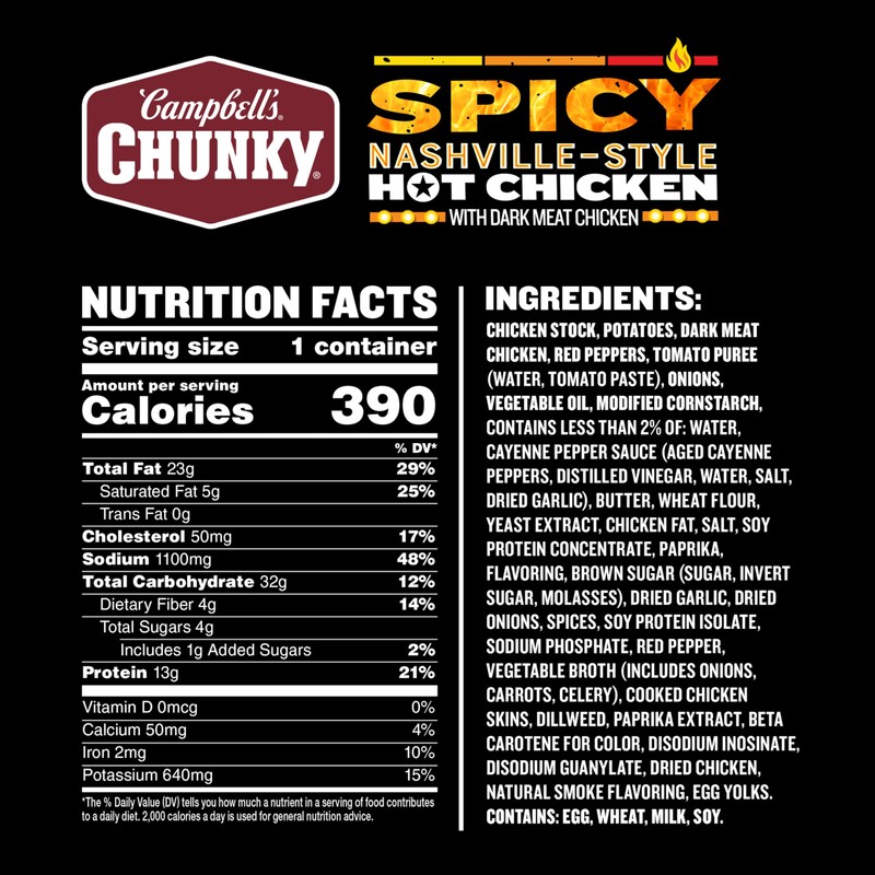 Campbell’s Chunky Spicy Nashville-Style Hot Chicken Soup, 15.25 oz Bowl