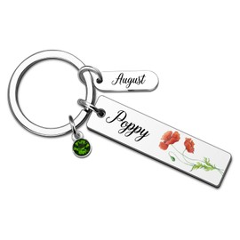 VIESUJI August Birthday Gifts for Women Christmas GiftsPoppy Flower Keychains 12 Months Floral Key Rings Dainty August Birth Flower Birthstone Keychain for Mom Grandma Daughter Friends Coworkers