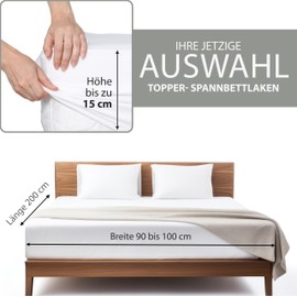 Hausfelder® Premium Fitted Sheet Topper 90 x 200 cm to 100 x 200 cm - 100% Jersey Cotton Cover, Oeko-Tex Made in Green, 5 to 15 cm Box Spring Bed Topper Height, White