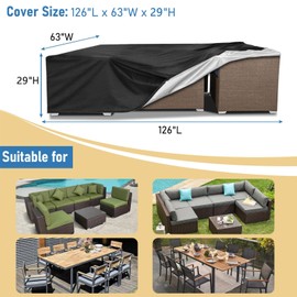 AKEfit Patio Furniture Covers,500D Heavy Duty Waterproof for Outdoor Square and Retangle Patio Table and Chair Covers,Black-126"L x 63"W x 29"H