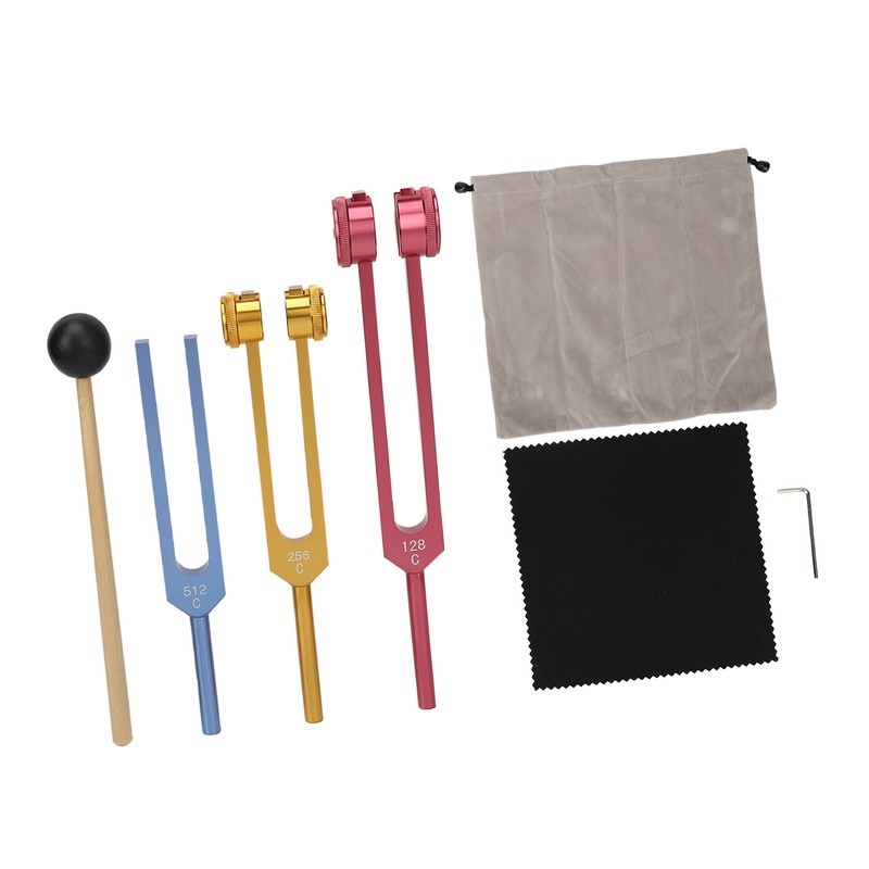 Tuning Forks Set for Healing with Mallet 3 Color Weighted