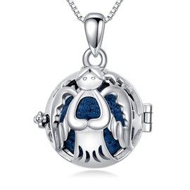 Plesitep Angel Aromatherapy Diffuser Necklace 925 Sterling Silver Angel Essential Oil Diffuser Necklace Set for Women 7 PCS Lava Rocks, 20+2" Box Chain