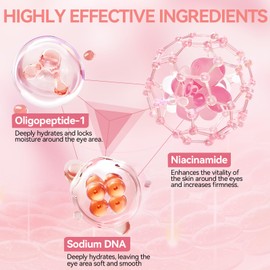 Pink Peptide Eye Serum, Augencreme Gegen Falten, Eye Cream mit Niacinamid und 99%, Aufhellende Anti-Aging Korean Augencreme Gegen Feine Linien und Dunkle Kreise, 30 ml