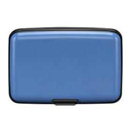 ELFISH - Protector de tarjetas de crédito con bloqueo RFID, funda de identificación de aluminio, carcasa dura, tarjeteros de visita, portafolios de metal para hombres o mujeres, Azul mate, Pequeño,