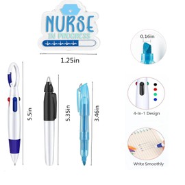 Nurse Pen Set Retractable Badge Reels ID Clip with Ballpoint Pens, Highlighters, Permanent Markers Accessories for Nursing Nurses Student Gifts 7PCS