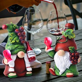 Vereemy 2PCS Wine Gnomes Figurines -Home Party Wine Bar Decor - Gnome Gifts for Women - Collectible Statue for Wine Enthusiasts - Decorations for Dining Tables Tiered Pallets Wine Cabinet Living Room
