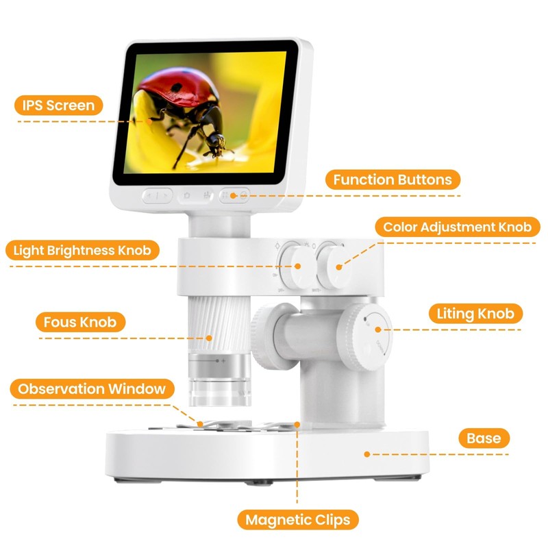 Digital Microscope for Kids, 100x-1600x Portable Microscope with 8 Adjustable